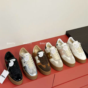 小白鞋 厚底拼色真皮圆头系带休闲板鞋 BVKV松弛自由感～26s新款