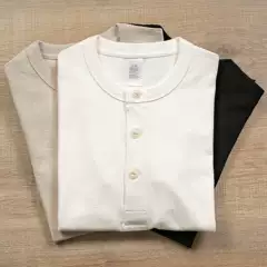 300g Old-Fashioned Loom Japanese Retro American Henry Collar Three-Needle Heavyweight Thick Pure Cotton Short-Sleeve Men's T-Shirt Khaki