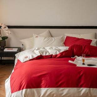 他她爱龙年限定款 婚庆四件套纯棉全棉床单被 轻奢高级感长绒棉中式