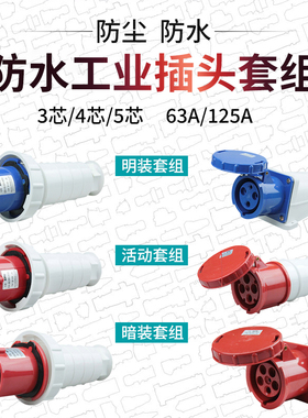 工业插头插座 3芯4芯5芯63A125A航空插头防水接头 公母对接连接器