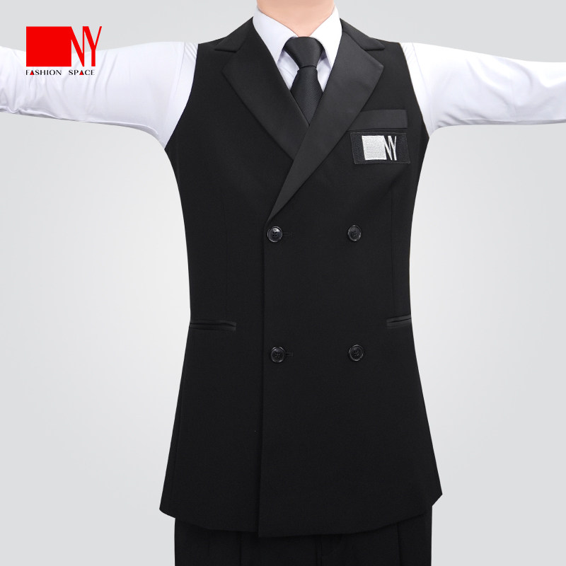 NY纳艺平驳领双排马甲男士国标舞表演服摩登舞上装华尔兹练功服