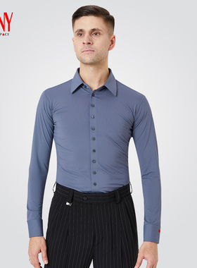 NY纳艺摩登舞服男士比赛衬衣灰色舞服练功舞服国标舞服探戈跳舞服