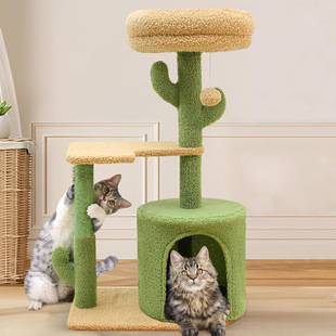 Wooden Cat Climbing Frame with Cactus Design, Sisal