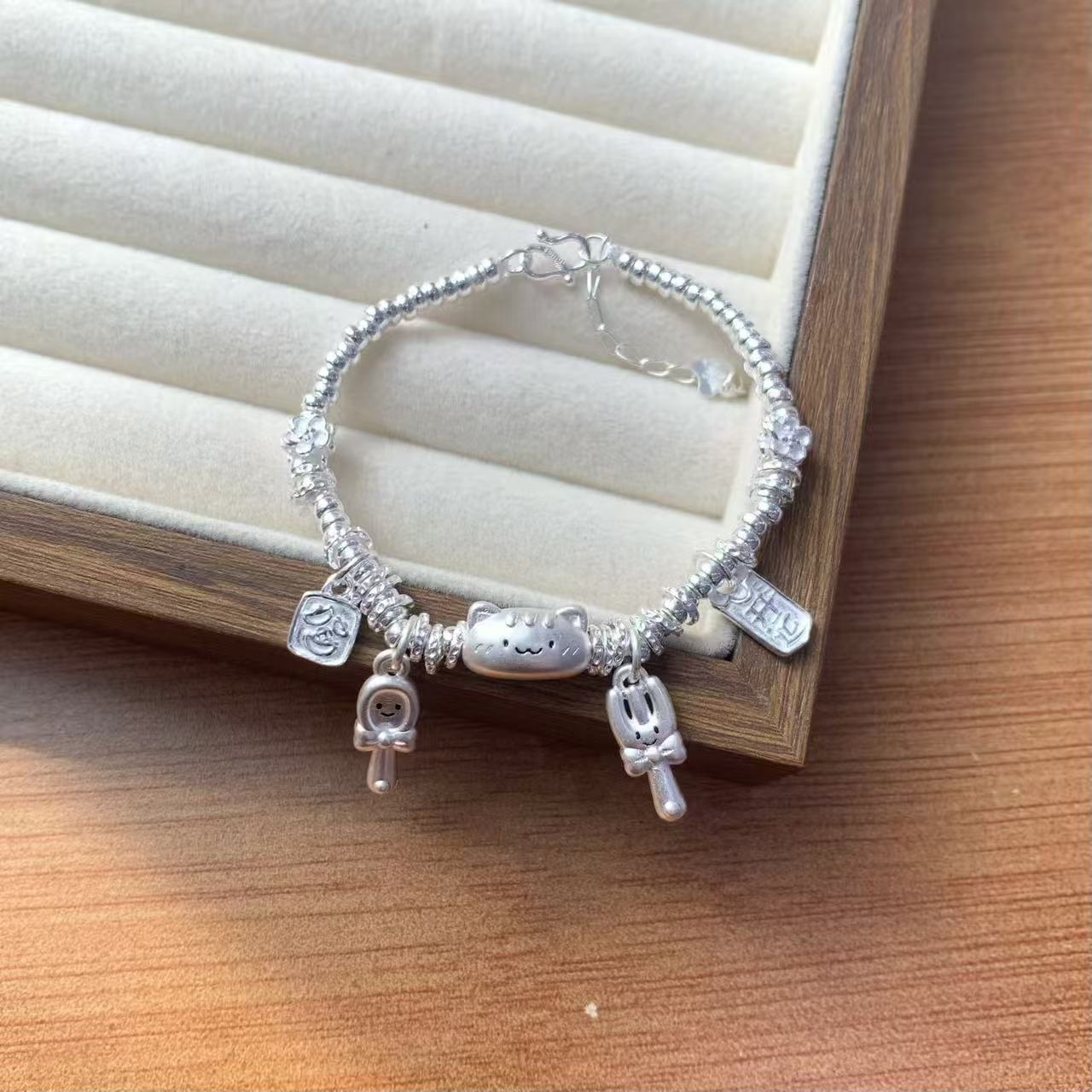 原创设计银999法棍猫手链古法银