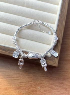 原创设计银999法棍猫手链古法银