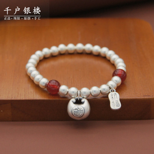 胖福小葫芦手链足银999新中式古法国风纯银平安锁手串红玛瑙串珠