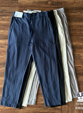 棉麻裤开门襟拉链长裤薄款夏季宽松裤子松紧腰系带老钱风休闲裤男