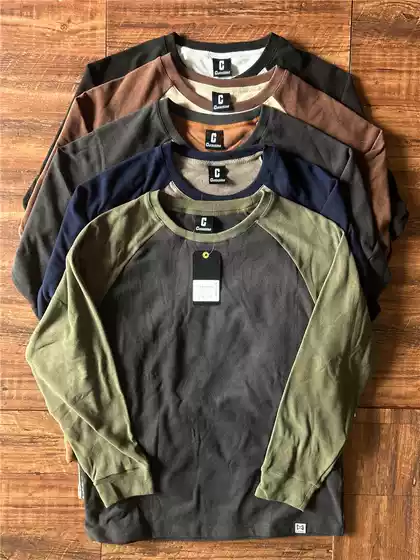 Japanese Style Trendy Men's Base Shirt, Loose Raglan Sleeves, New Autumn and Winter Round Neck Long Sleeve, Elastic Patchwork Color-Block Men's Top, Trendy