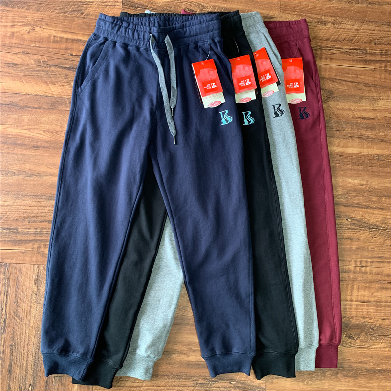 日单运动裤纯棉刺绣毛圈料春秋款收口卫裤宽松纯色休闲长裤子男潮