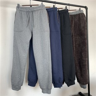 加绒毛裤 子棉裤 外穿运动保暖秋冬带绒 厚裤 外贸男日单仿羊羔绒卫裤