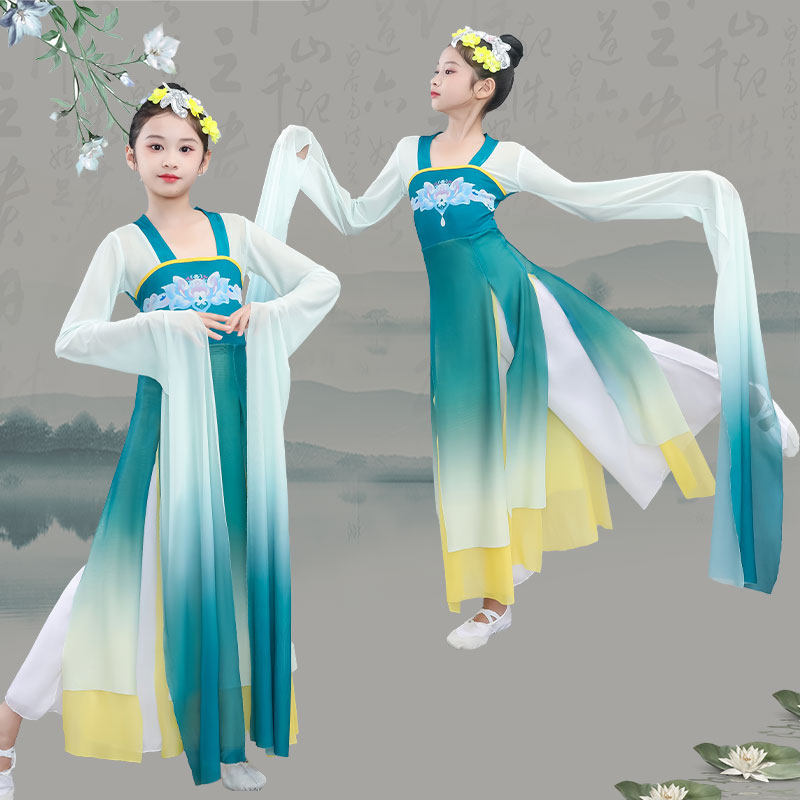 高端女童弹古筝演出服2023新款中国风儿童民乐合唱舞台独奏表演服