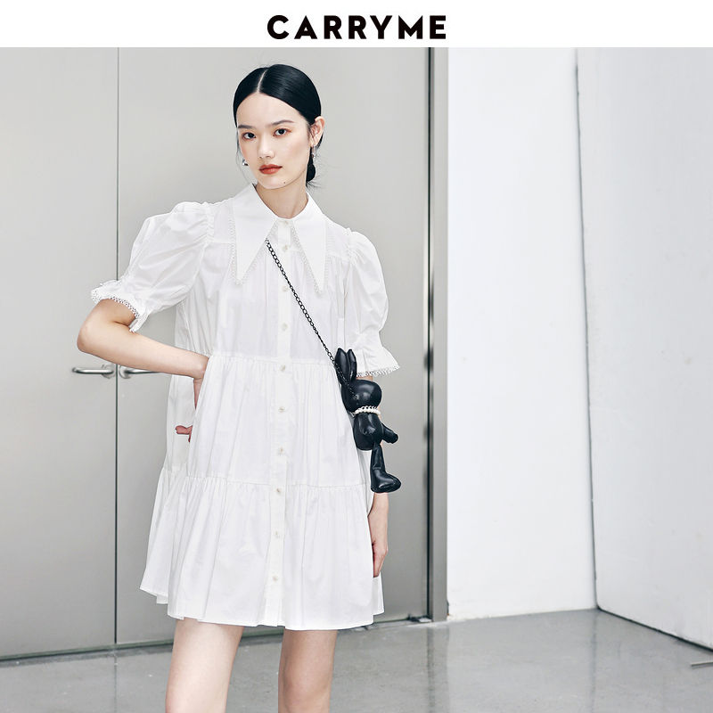 CARRY ME/嘉蜜衬衫式白连衣裙23夏新款时髦高腰灯笼袖减龄兔子包 女装/女士精品 连衣裙 原图主图