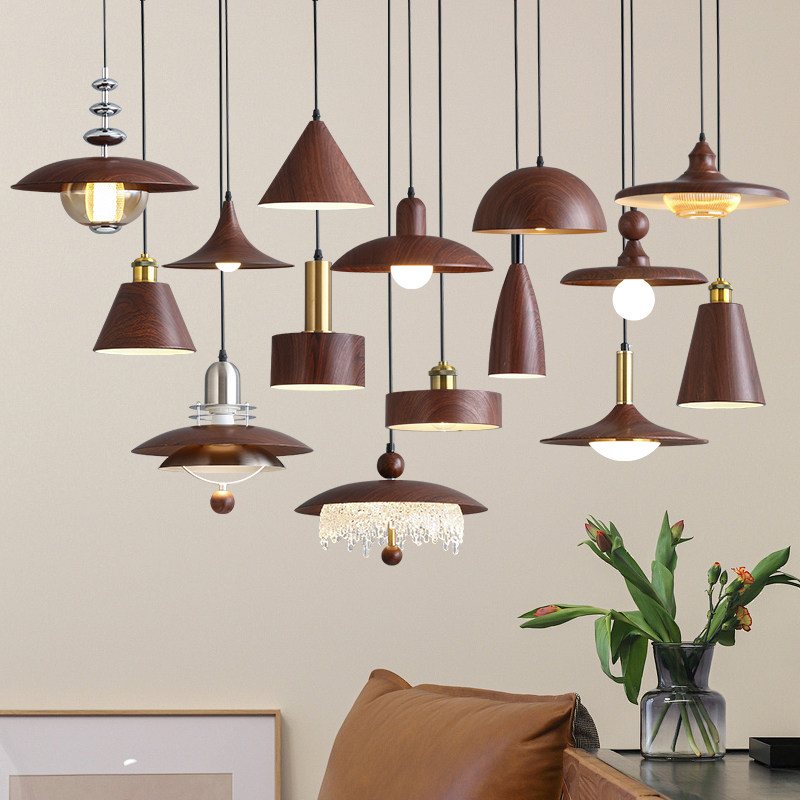 北欧中古风木纹吊灯餐厅铁艺单头吊灯民宿极简吧台卧室床头小吊灯,家装灯饰光源,餐厅吊灯,淘宝优惠券,粉丝福利购,淘宝优惠卷