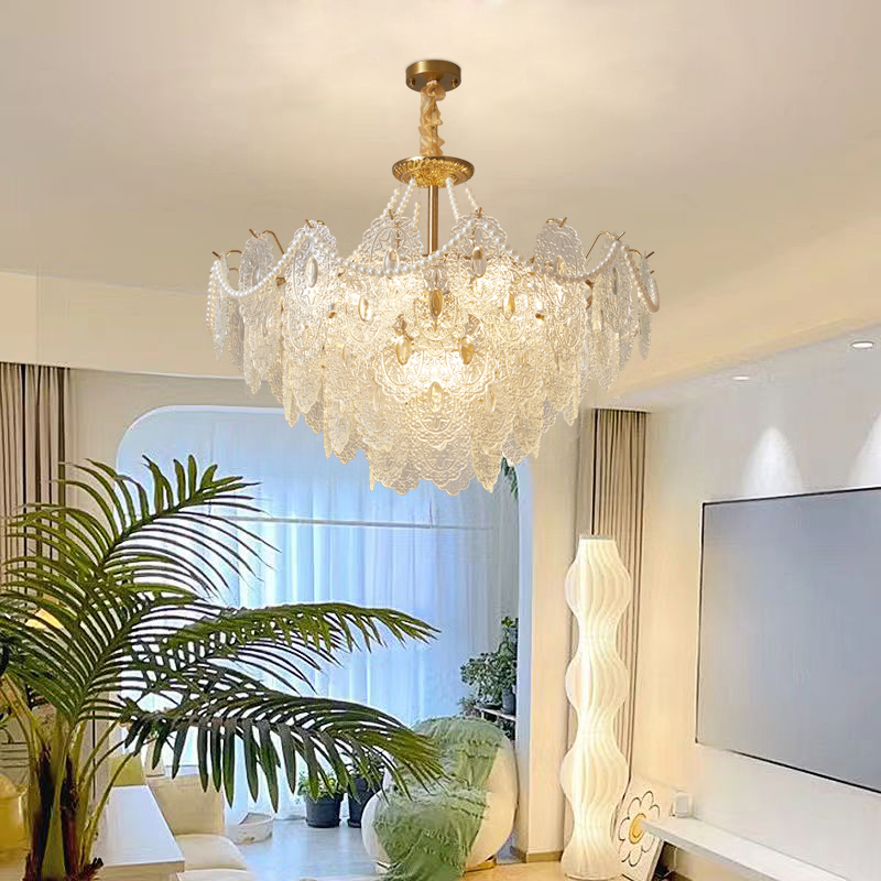 法式奶油风客厅珍珠玻璃卧室吊灯