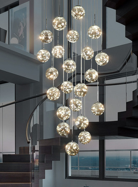 北欧满天星楼梯灯长吊灯复式楼现代简约轻奢别墅loft公寓客厅吊灯