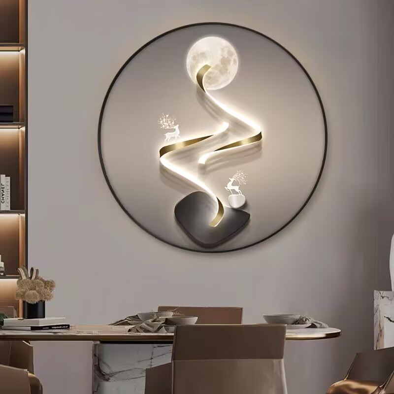 招财鹿石来运转玄关装饰现代轻奢圆形入户客厅走廊过道画餐厅挂画图片