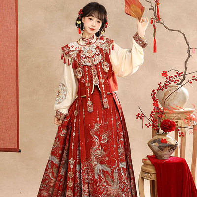 【凰羽】原创汉服女婚服订婚敬酒服红色马面裙套装新款明制拜年服