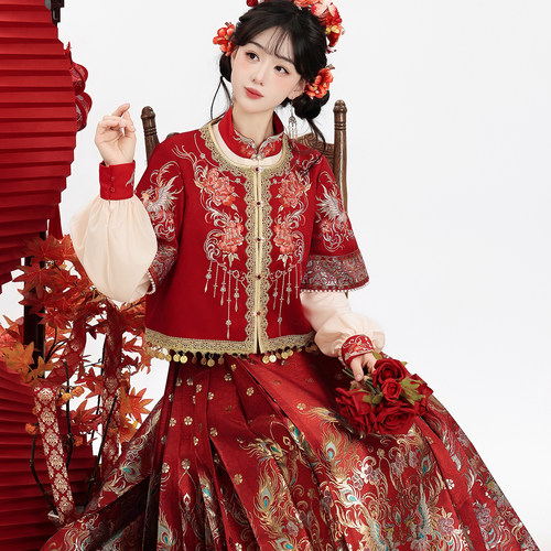 红色马面裙新中式订婚敬酒服春夏