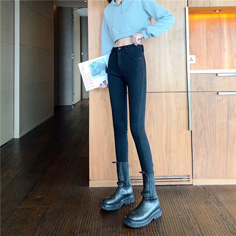 Real shot real price ~ cashmere thickened elastic high waist Korean version of versatile slim slim and high nine point Leggings