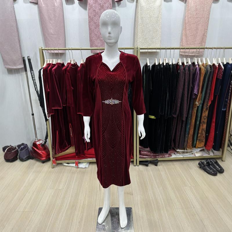 喜妈妈连衣裙宴会日常中长款丝绒