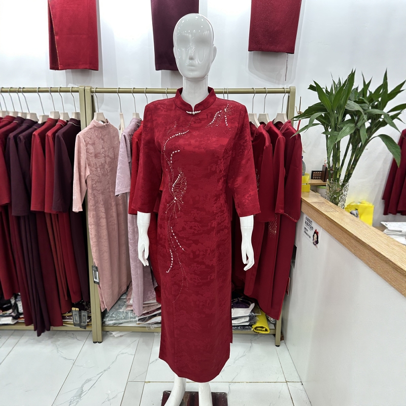 醋酸中式改良旗袍喜婆婆婚宴礼服