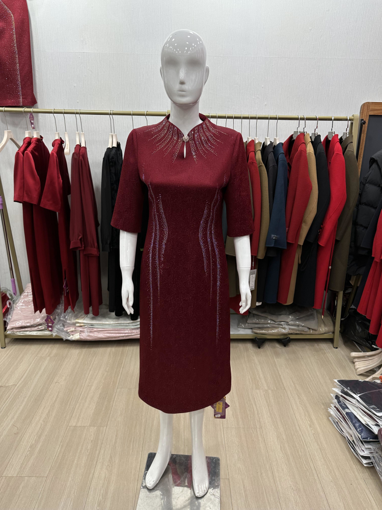 喜婆婆礼服婚宴旗袍裙红色醋酸