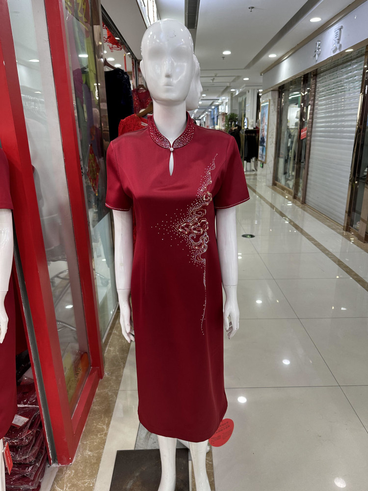 喜妈妈婚宴礼服宴会旗袍裙醋酸