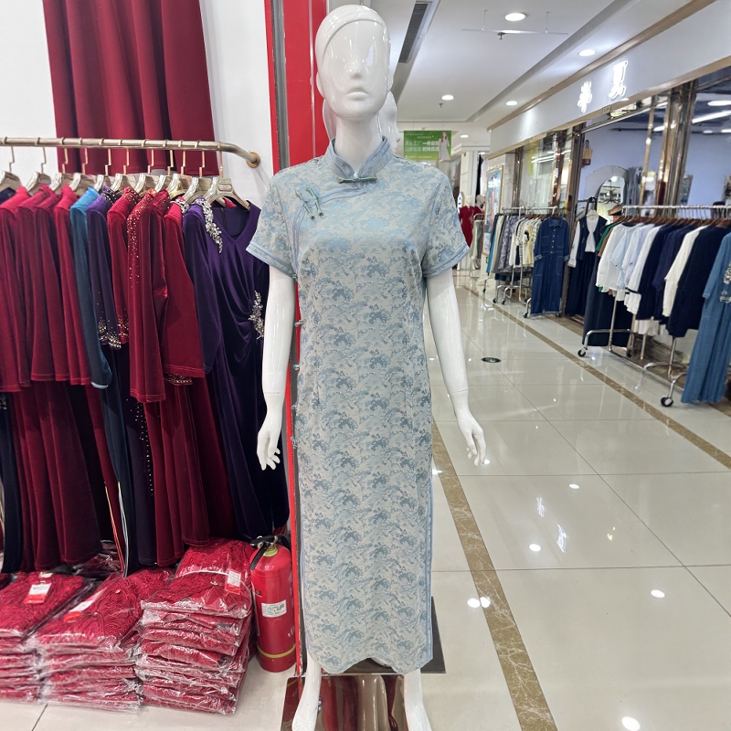 夏季新款真丝短袖气质旗袍连衣裙