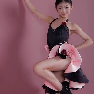 Dancebaby拉丁舞服装练功服2024新款比赛专用花服黑色连衣裙