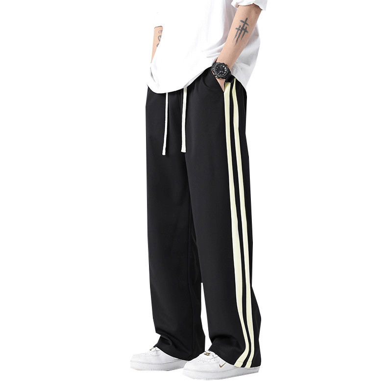 运动裤子男春秋季港风潮流百搭高街直筒裤潮学生休闲垂感阔腿长裤