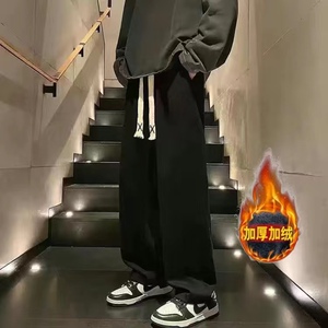 运动裤子男美式潮牌宽松直筒休闲卫裤春秋冬季加绒阔腿运动裤长裤