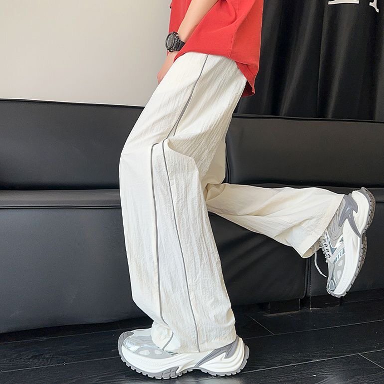 拼接速干休闲裤子男款夏薄款凉感美式潮牌宽松直筒垂感透气运动裤