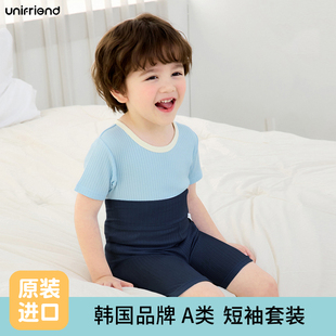 unifriend25年韩国婴幼儿睡衣男童女童夏季 宝宝高腰护肚衣服 薄款
