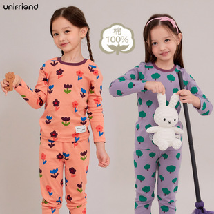 a类 保暖套装 unifriend儿童秋衣秋裤 纯棉女宝宝睡衣女童家居服长袖