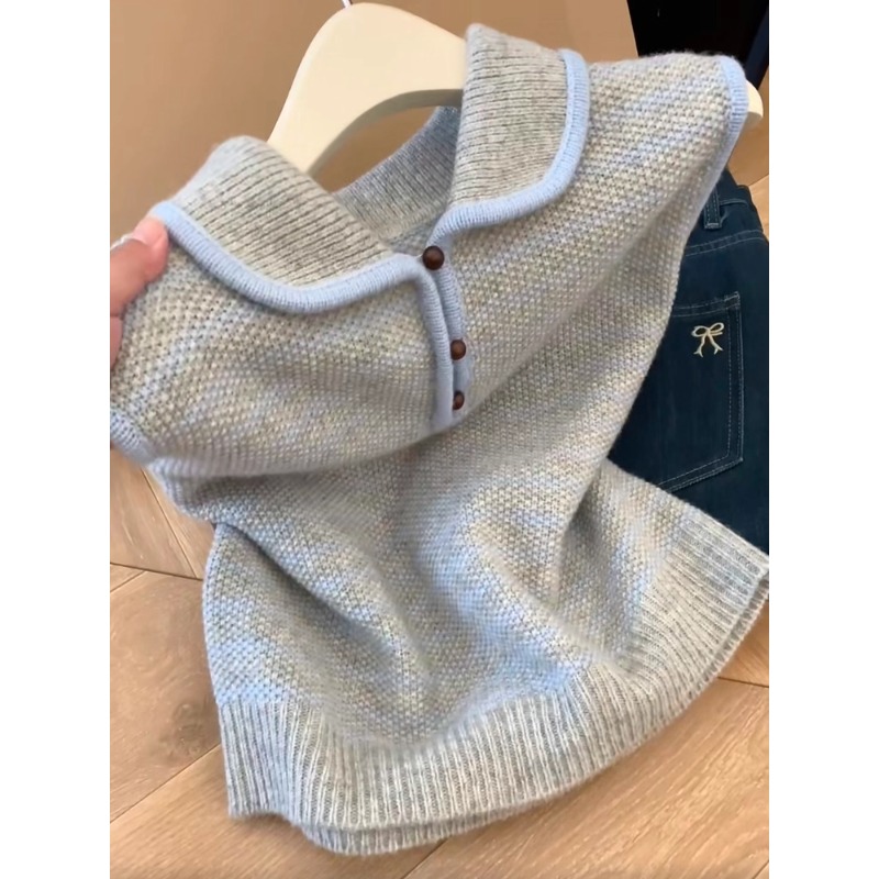 自留款推荐~撞色条纹Polo领针织马甲女外穿独特减龄叠穿无袖上衣