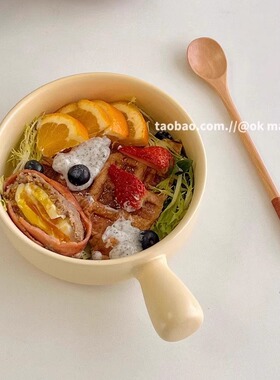 家用烤碗螺蛳粉汤碗带盖吃泡面专用碗陶瓷手柄碗ins风餐具