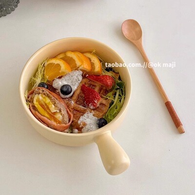 日式手柄碗纯色哑光厚实实用