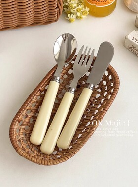 甜品叉勺套装儿童刀叉餐具奶油风304不锈钢刀叉勺子可爱果酱抹刀