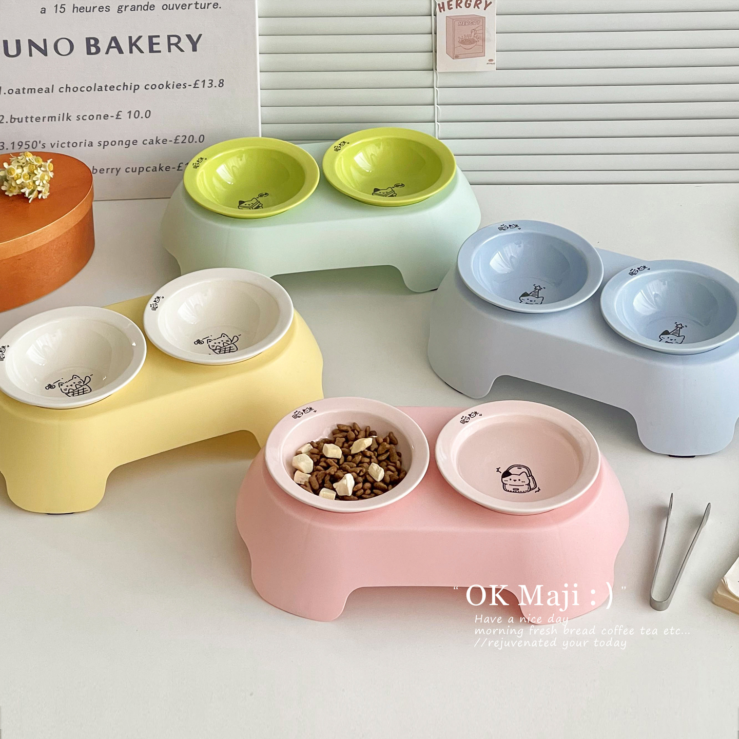 多巴胺喝水喂食一体宠物陶瓷双碗