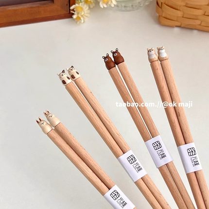 卡通榉木筷子ins风家用一人一筷便携单人装长筷子个人专用餐具筷
