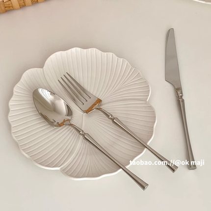 304不锈钢牛排刀叉勺子西餐甜品勺意面叉子法式复古小蛮腰ins餐具
