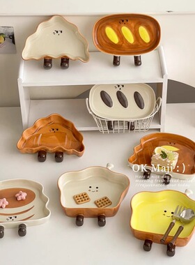 高颜值甜品盘可爱早餐盘釉下彩餐具好看的盘子ins风家用陶瓷餐盘