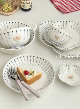 2025新款漂亮盘子ins风陶瓷早餐盘釉下彩精致鱼盘高颜值甜品餐盘