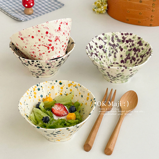 6寸斗笠碗面碗高颜值陶瓷泼墨碗漂亮饭碗家用一人一个水果沙拉碗