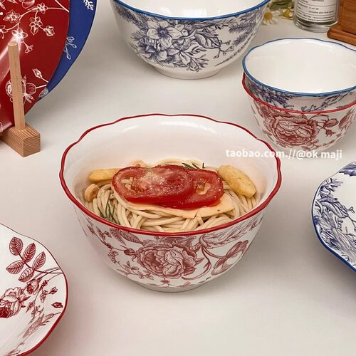 复古落日玫瑰陶瓷碗盘餐具