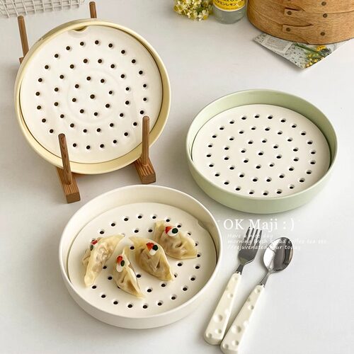 高颜值家用陶瓷双层沥水饺子盘