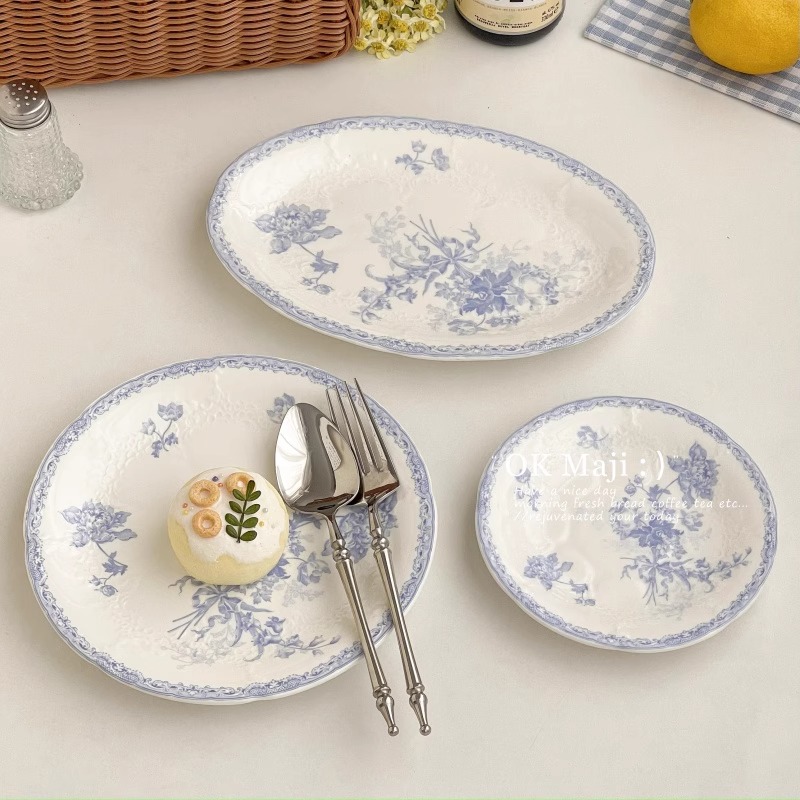 中古风家用漂亮陶瓷下午茶甜品盘