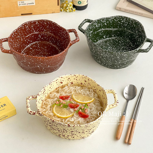 一人ins风漂亮泼墨双耳泡面碗