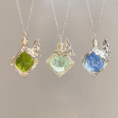 天然水晶原石macramea手作绕线吊坠项链蝴蝶原石项链女小众锁骨链