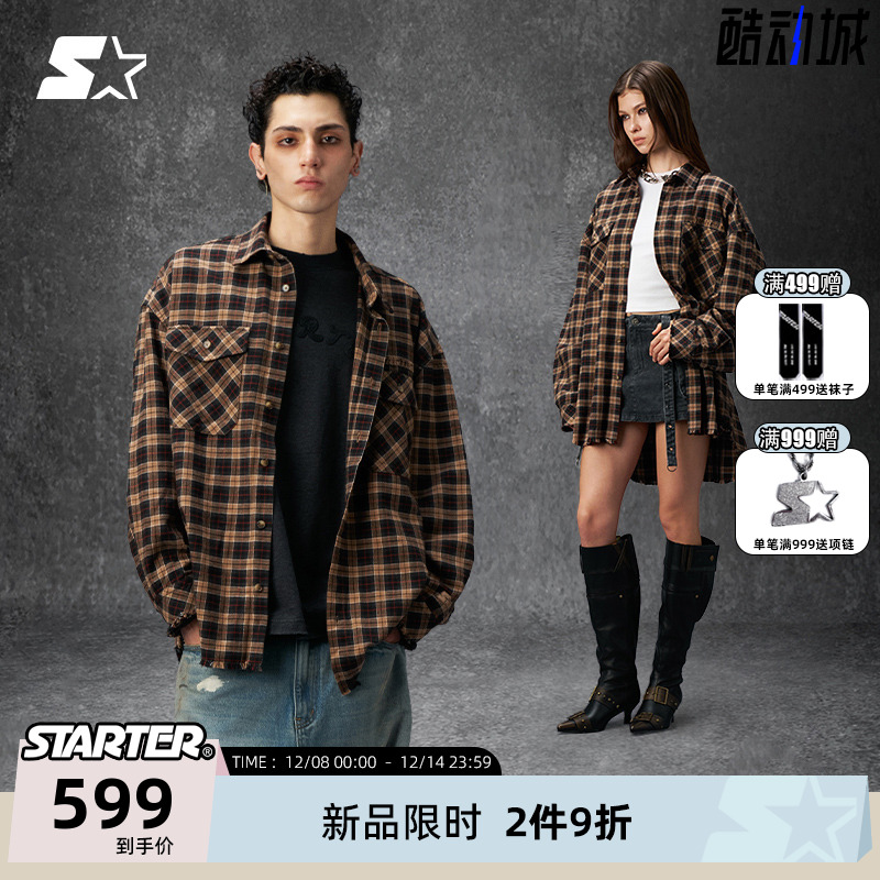 STARTER男女纯棉宽松格纹衬衫